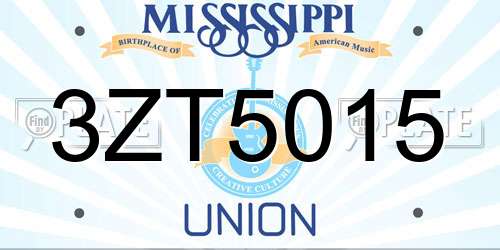 3ZT5015 Mississippi License Plate