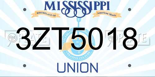 3ZT5018 Mississippi License Plate