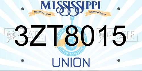 3ZT8015 Mississippi License Plate