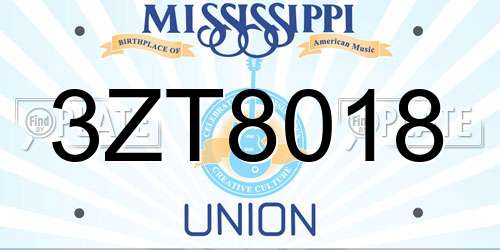 3ZT8018 Mississippi License Plate