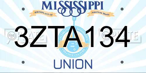 3ZTA134 Mississippi License Plate