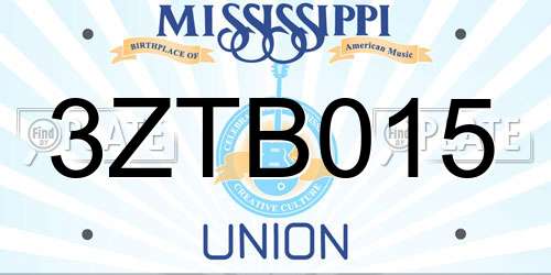 3ZTB015 Mississippi License Plate