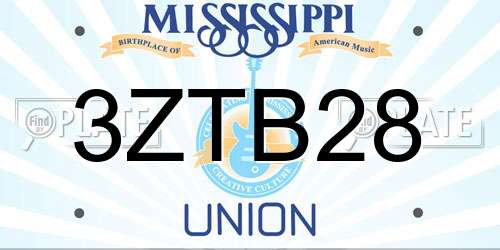 3ZTB28 Mississippi License Plate