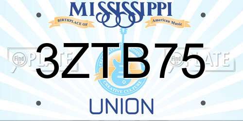 3ZTB75 Mississippi License Plate