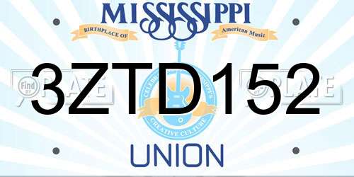 3ZTD152 Mississippi License Plate