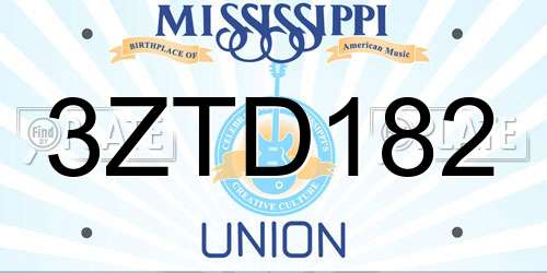3ZTD182 Mississippi License Plate