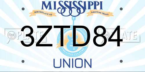 3ZTD84 Mississippi License Plate