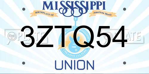 3ZTQ54 Mississippi License Plate