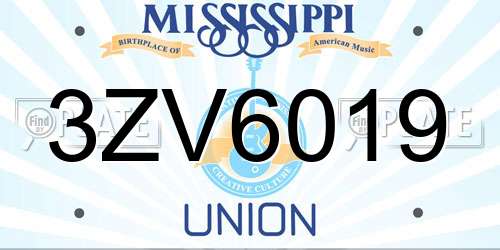 3ZV6019 Mississippi License Plate
