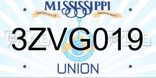 3ZVG019 Mississippi License Plate