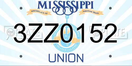 3ZZ0152 Mississippi License Plate