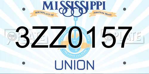 3ZZ0157 Mississippi License Plate