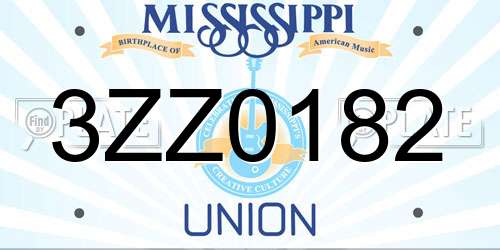 3ZZ0182 Mississippi License Plate