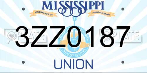 3ZZ0187 Mississippi License Plate
