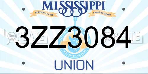 3ZZ3084 Mississippi License Plate