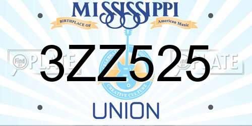 3ZZ525 Mississippi License Plate
