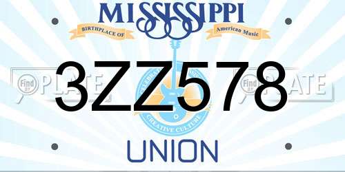 3ZZ578 Mississippi License Plate