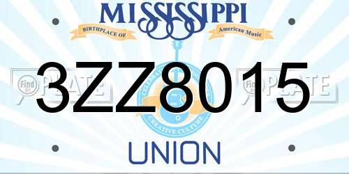 3ZZ8015 Mississippi License Plate