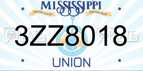 3ZZ8018 Mississippi License Plate