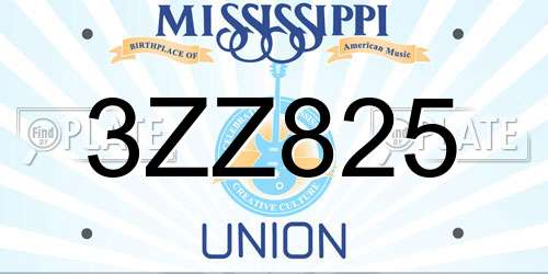 3ZZ825 Mississippi License Plate