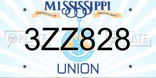 3ZZ828 Mississippi License Plate