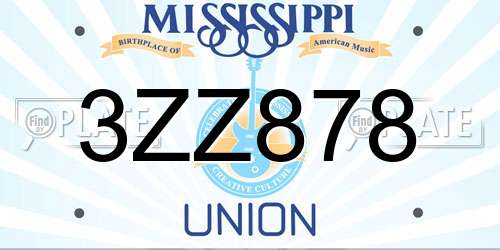 3ZZ878 Mississippi License Plate