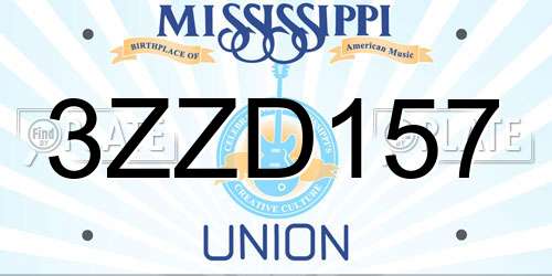 3ZZD157 Mississippi License Plate