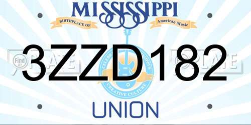 3ZZD182 Mississippi License Plate