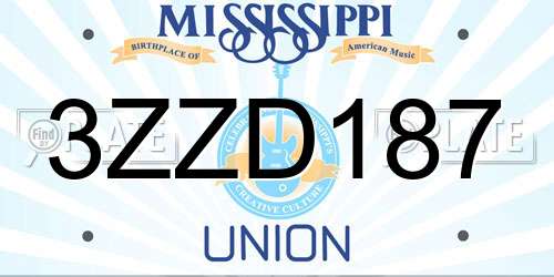 3ZZD187 Mississippi License Plate