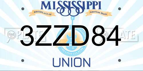 3ZZD84 Mississippi License Plate