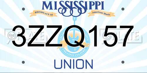3ZZQ157 Mississippi License Plate