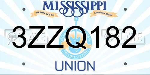 3ZZQ182 Mississippi License Plate