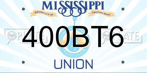 400BT6 Mississippi License Plate