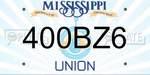 400BZ6 Mississippi License Plate