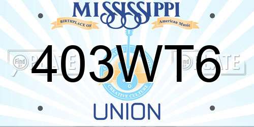 403WT6 Mississippi License Plate
