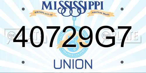 40729G7 Mississippi License Plate