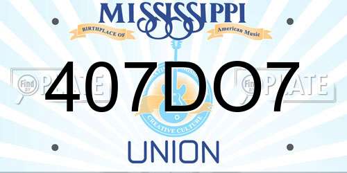 407DO7 Mississippi License Plate