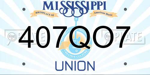 407QO7 Mississippi License Plate