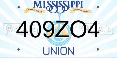 409ZO4 Mississippi License Plate