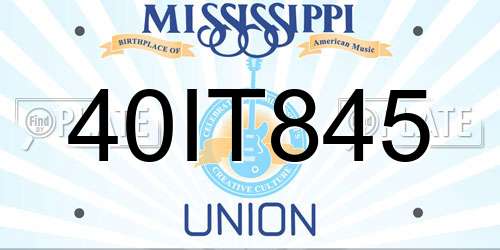 40IT845 Mississippi License Plate
