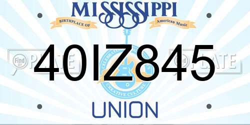 40IZ845 Mississippi License Plate