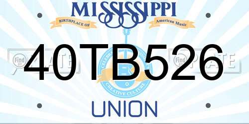 40TB526 Mississippi License Plate