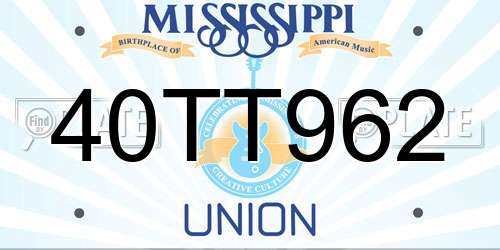 40TT962 Mississippi License Plate