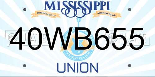 40WB655 Mississippi License Plate