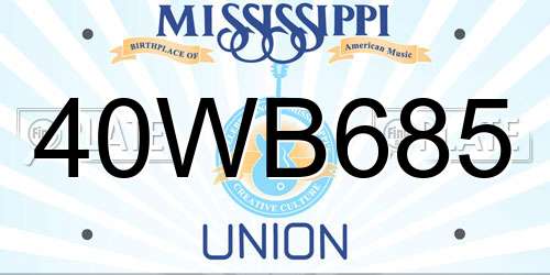 40WB685 Mississippi License Plate