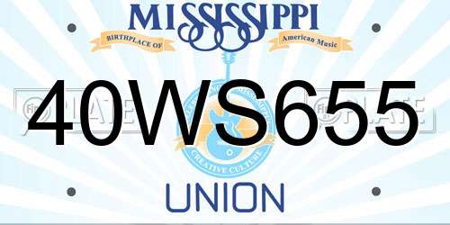 40WS655 Mississippi License Plate