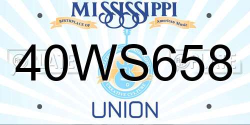 40WS658 Mississippi License Plate