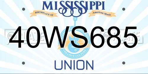 40WS685 Mississippi License Plate