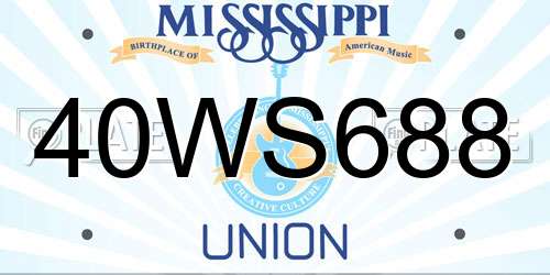 40WS688 Mississippi License Plate