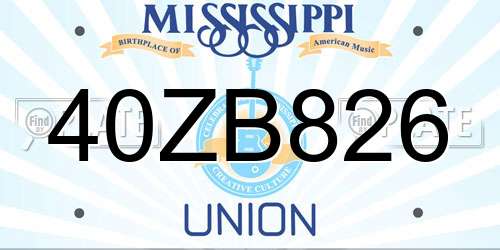 40ZB826 Mississippi License Plate